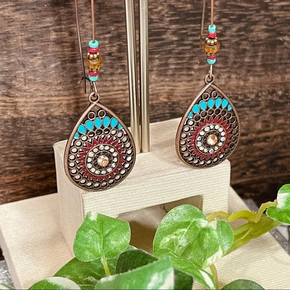 EARRINGS BOHO QUIRKY LOOP Gypsy hippie antique tear drop Large open loop Drop - Picture 8 of 9